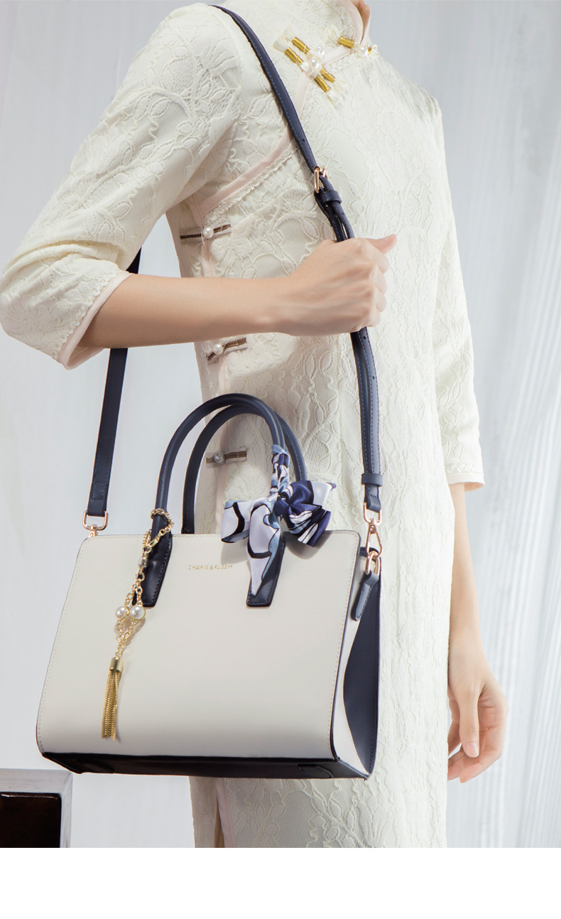 2025 New Faux Leather Satchel Handbag with Pearl Tassel Charm